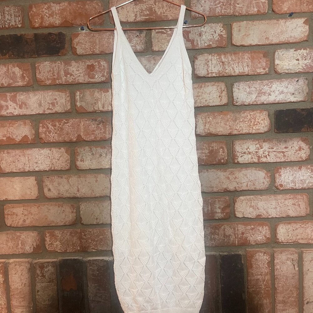Willow & Wind White Textured Knit Midi Dress XS Spaghetti Strap V Neck Lined - Picture 1 of 9